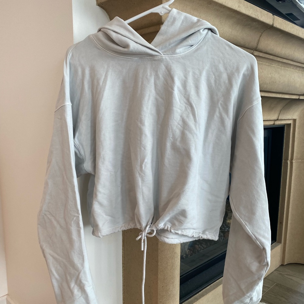 Cropped tie front cotton hoodie